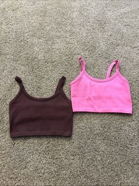 Shein 2 Pack Ribbed Crop Tank Tops - Brown & Hot Pink